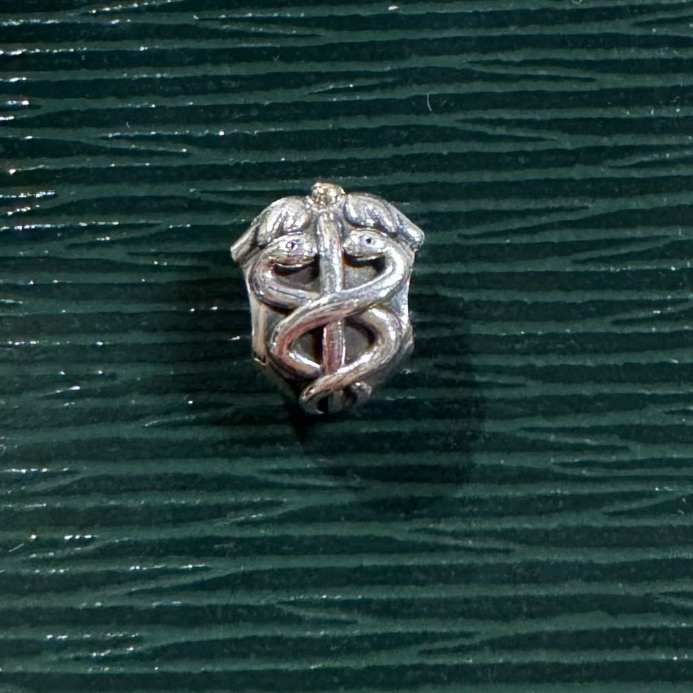 Retired Pandora Medical Caduceus Charm Silver with Gold Plating